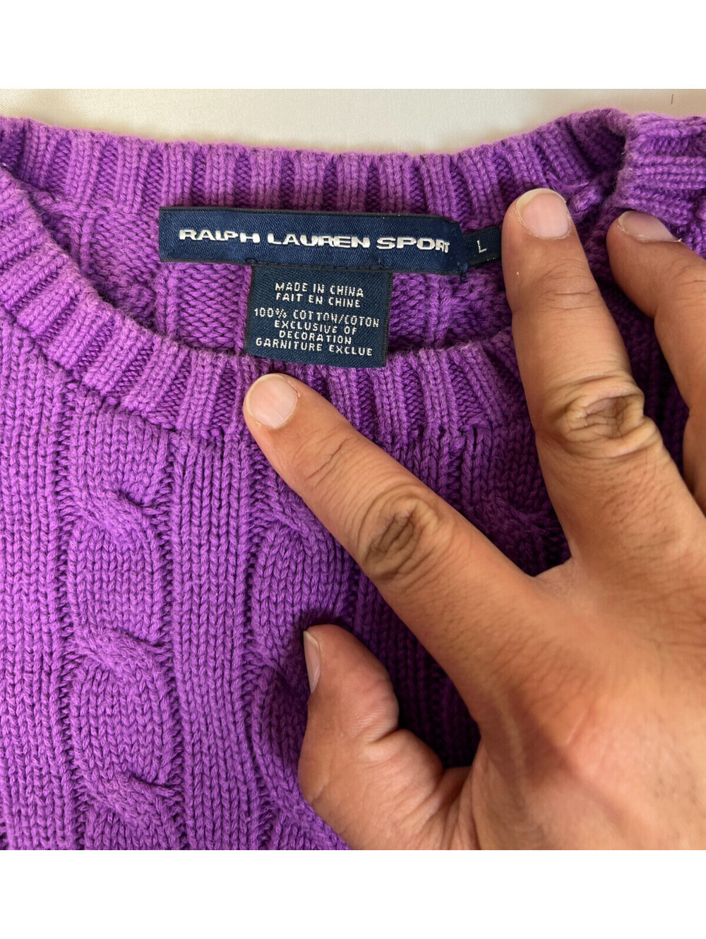 Ralph Lauren Sport Women's L Purple Cable Knit Cotton Crewneck Pullover Sweater - Picture 3 of 10